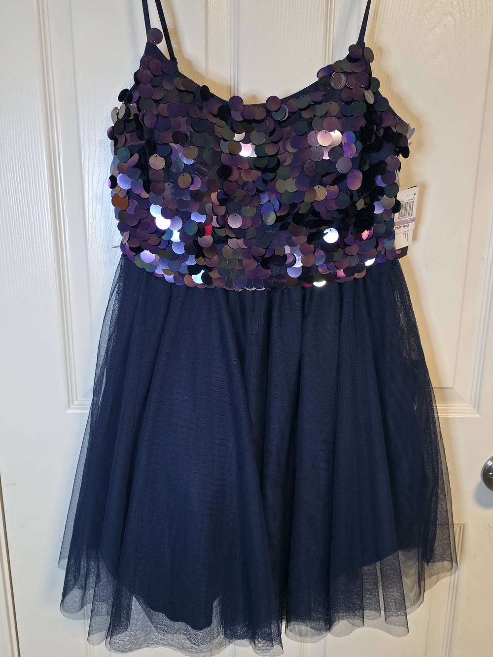 Navy Tulle Party Dress with Iridescent Sequin Bodice Size 11/12